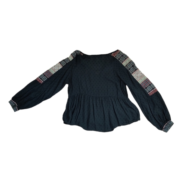 Blue Rain Black swiss dot Peplum hem long sleeve boho top size M - Picture 5 of 11